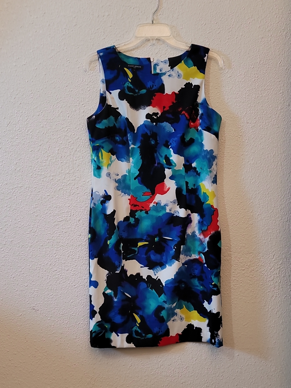 Mario Serrani White Multi Abstract Floral Sheath Dress